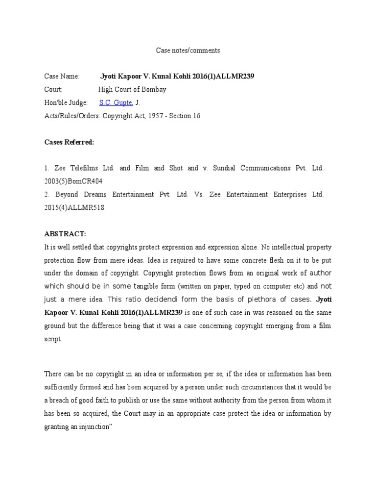 Case Name: Copyright Over Script | PDF | Copyright Law Of The United ...