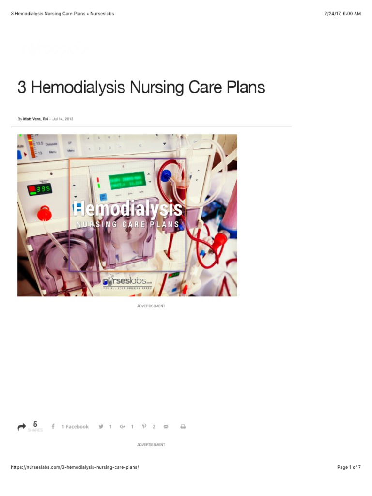 3 Hemodialysis Nursing Care Plans Nurseslabs Hemodialysis Dialysis