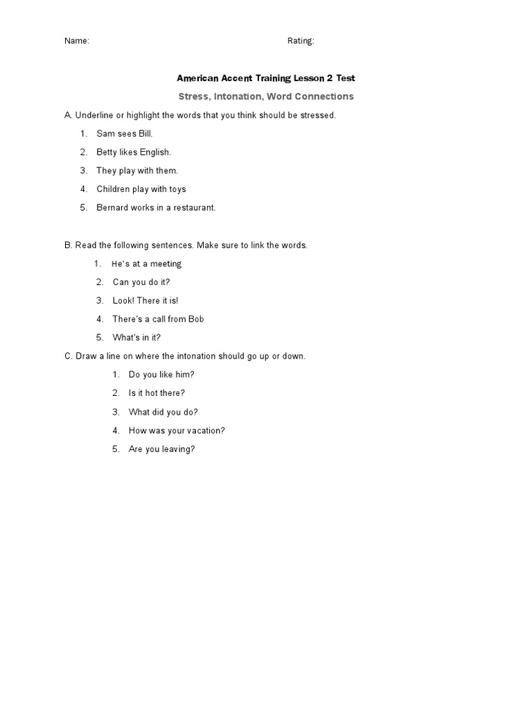 Stress, Intonation, Word Connections American Accent Training Lesson 2