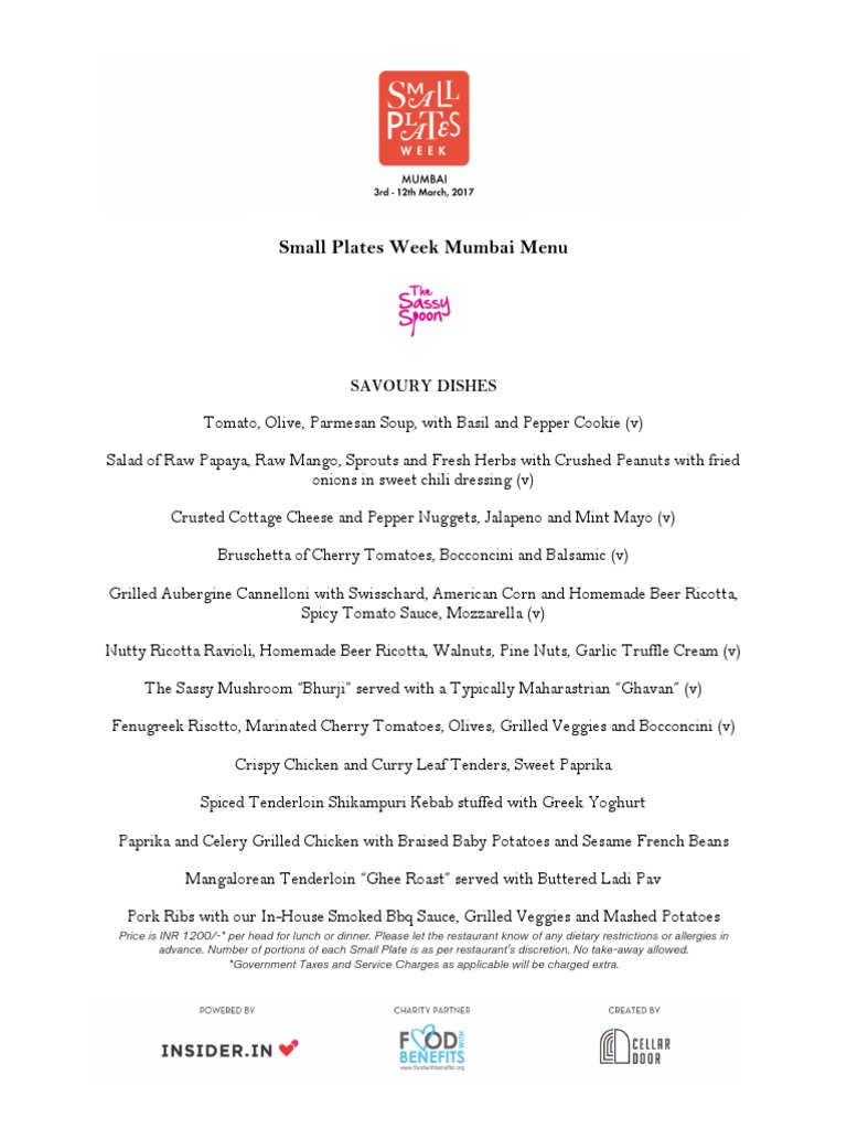Small Plates Week Mumbai Menu | PDF | Salad | European Cuisine