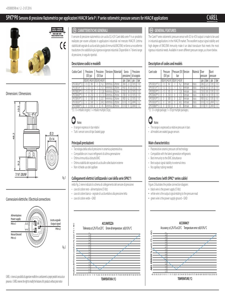 Carel SPKT Sensor Spec Sheet | PDF