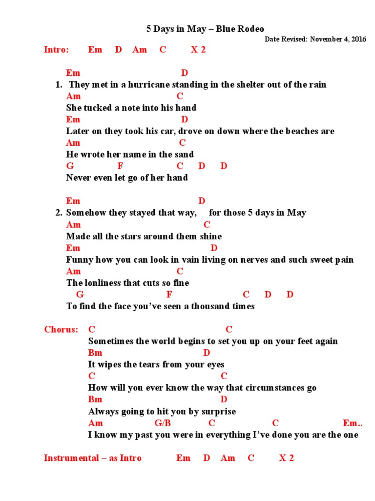 5 Days in May - Blue Rodeo | PDF | Song Structure | Songs
