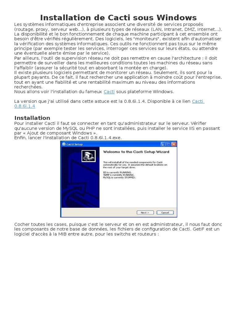 Installation de Cacti sous Windows | PDF