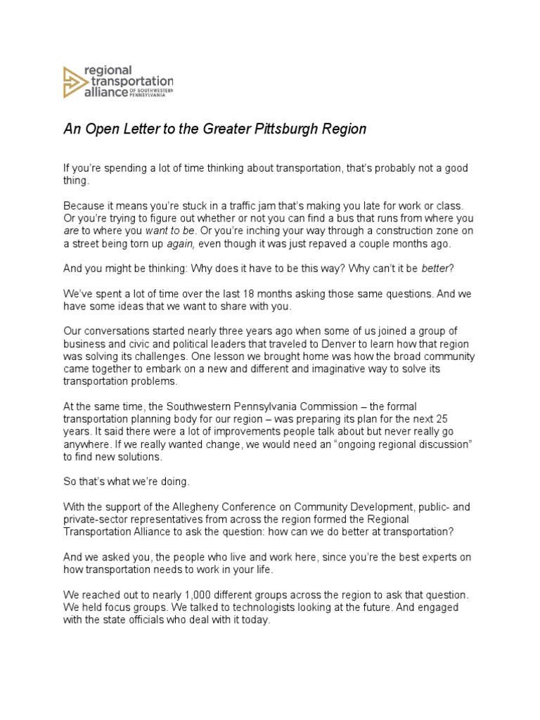 An Open Letter To The Greater Pittsburgh Region | PDF