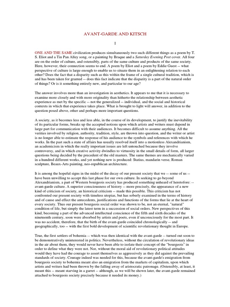 Avant garde and kitsch pdf