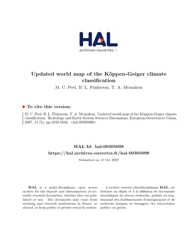 Updated World Map of The K Oppen-Geiger Climate Classification | PDF ...