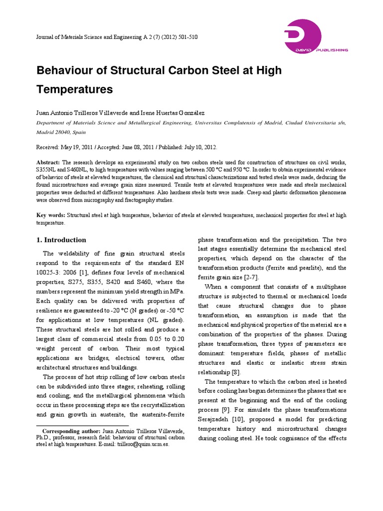 High-Temperature Behavior of S355NL and S460NL | PDF | Deformation ...