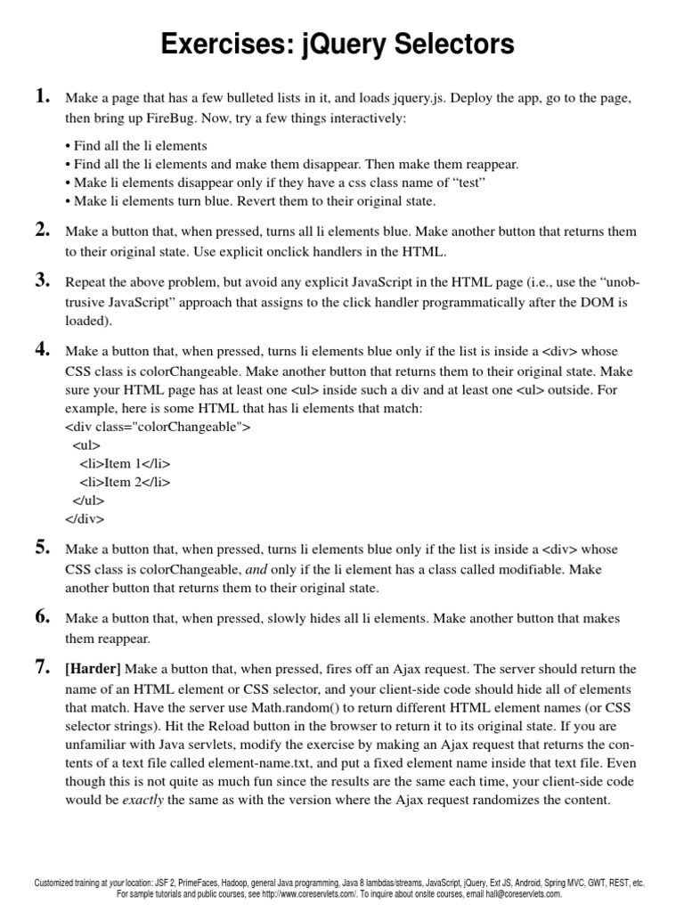 Exercises Jquery Selectors | PDF | J Query | Ajax (Programming)