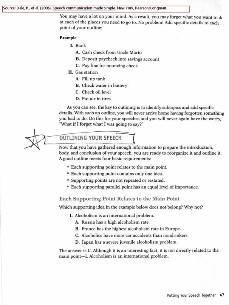 Dale & Wolf 2006 Outlining Your Speech (Part of Ch3) Speech