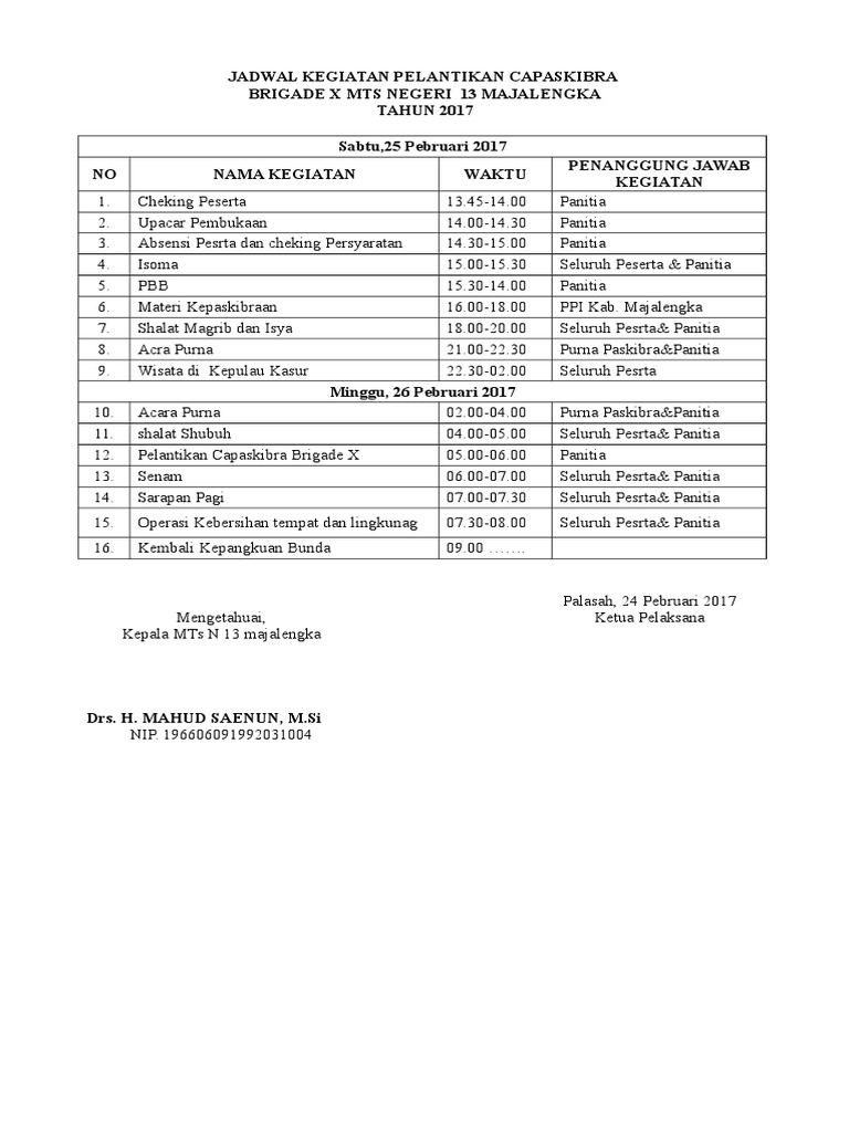 Jadwal Kegiatan Paskibra | PDF