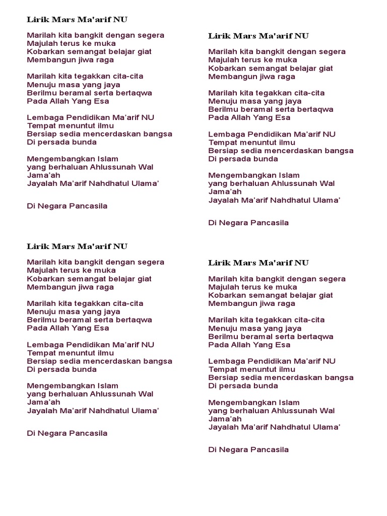Lirik Mars Maarif PDF