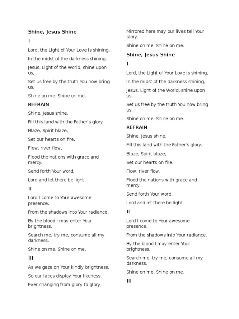 Shine Jesus Shine Lyrics And all your favorite gospel artists. shine jesus shine lyrics