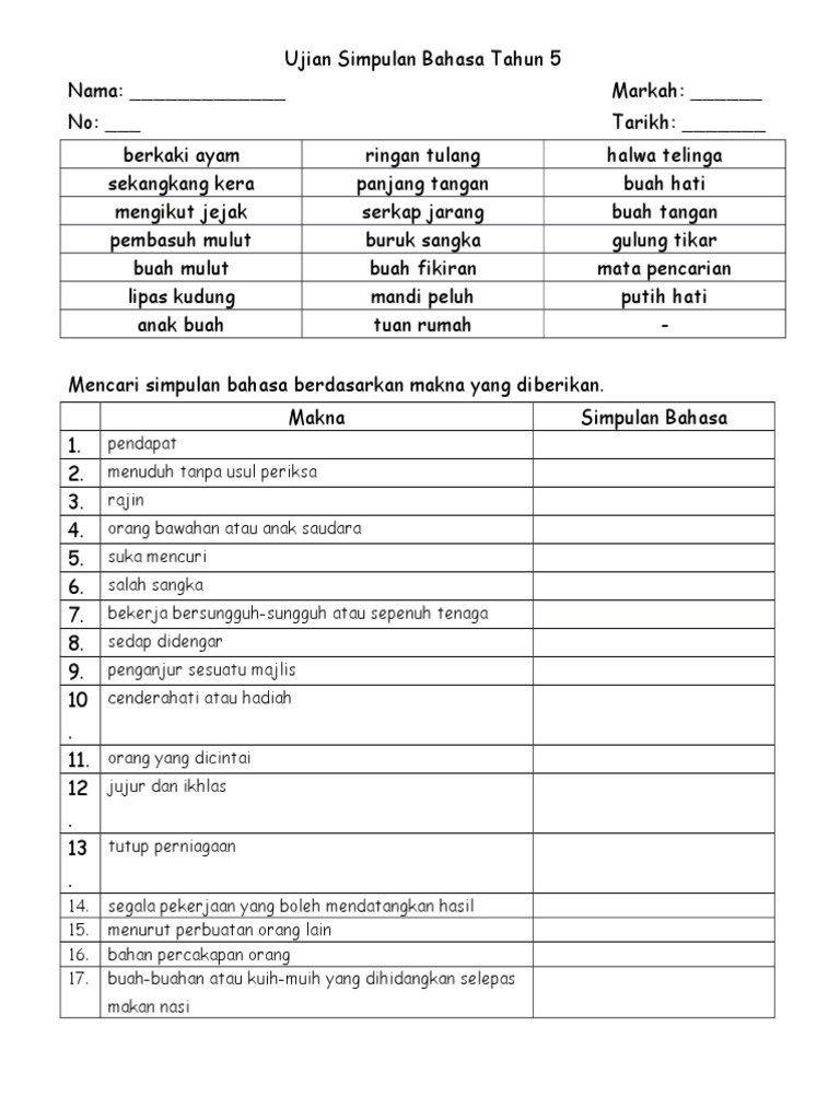 Simpulan Bahasa Tahun 5