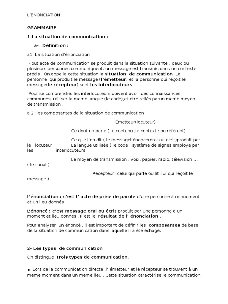 Situation et Types de Communication | PDF | Phrase | la communication