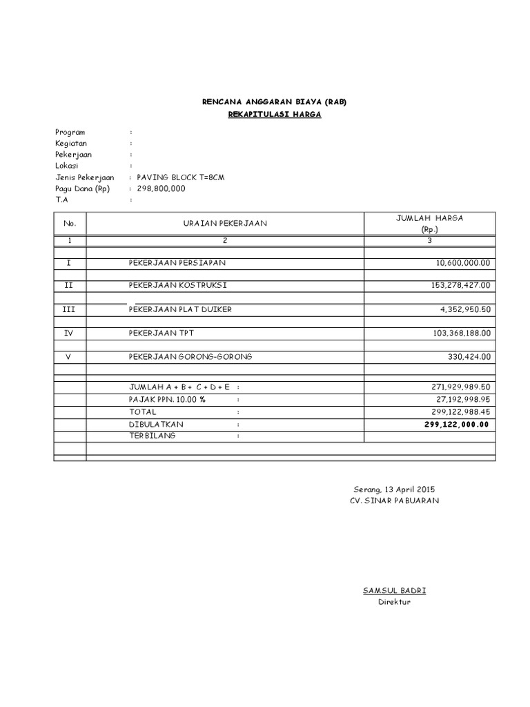 RAB Paving Block Sekolah 2024 | PDF | Teknologi & Rekayasa