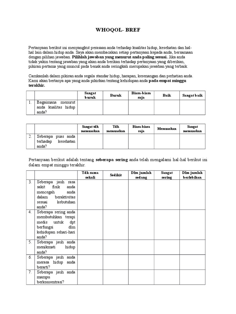 Whoqol Bref Kuesioner | PDF