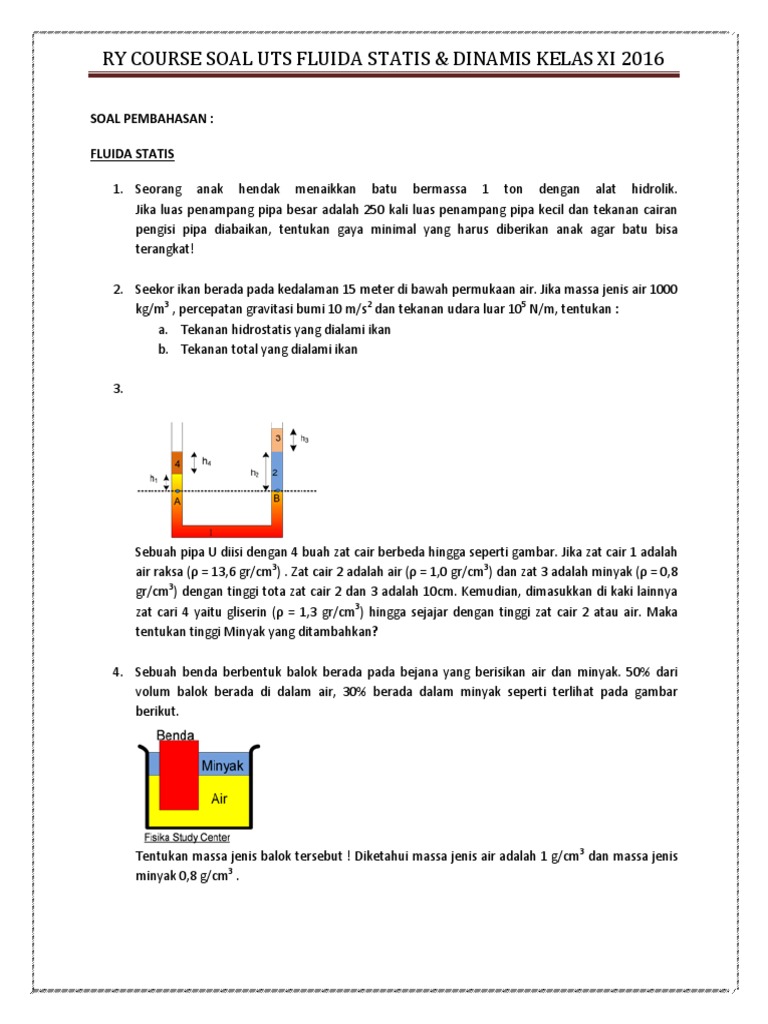 Soal Uts Fluida Statis Dinamis Fisika Kelas Xi 2016 1