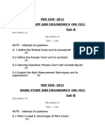 Set-A: MID SEM - 2011 Work Study and Ergonomics (Me-701)