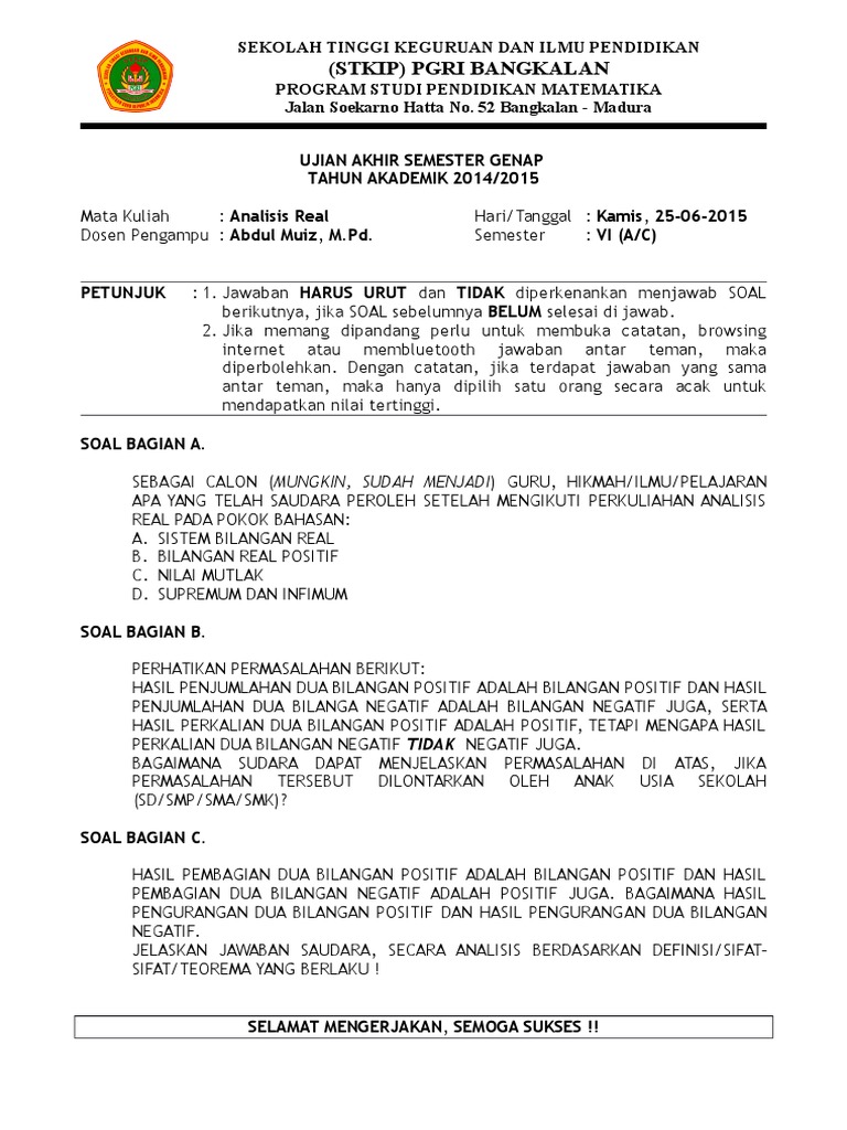 Analisis Real Soal Uas Pdf