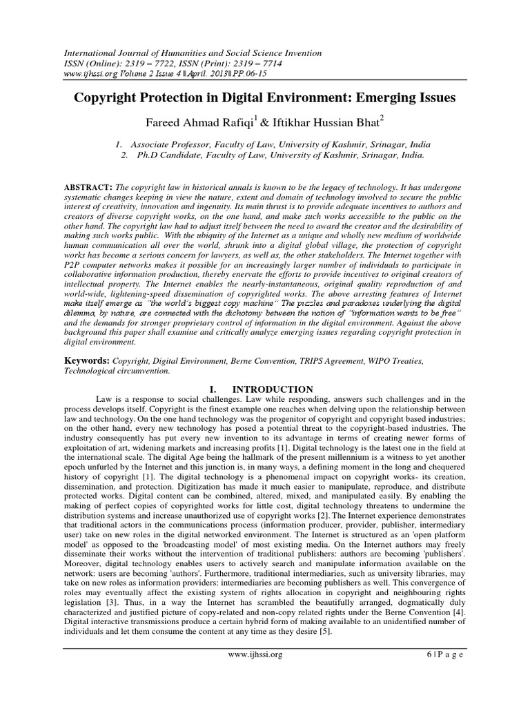 Copyright Protection in Digital Environment IJHSSI PDF | PDF ...