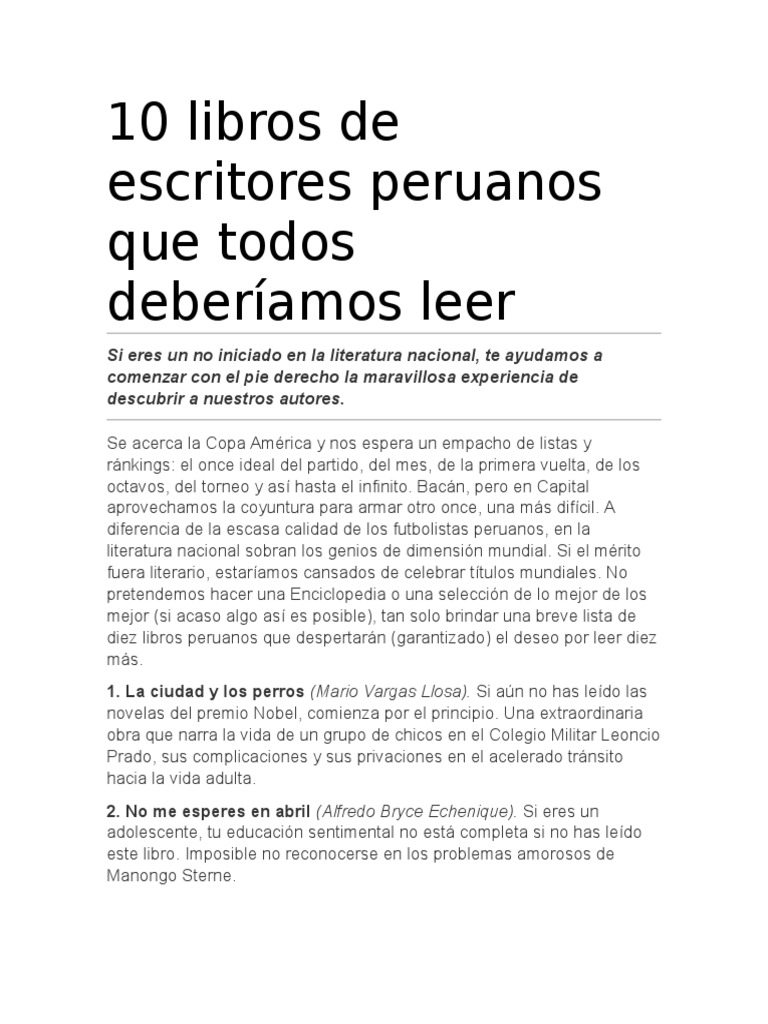 10 Libros Peruanos Imprescindibles | PDF | Poesía | Perú
