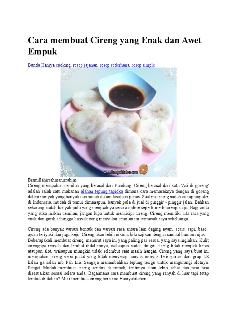 Resep Cireng Renyah dan Empuk | PDF