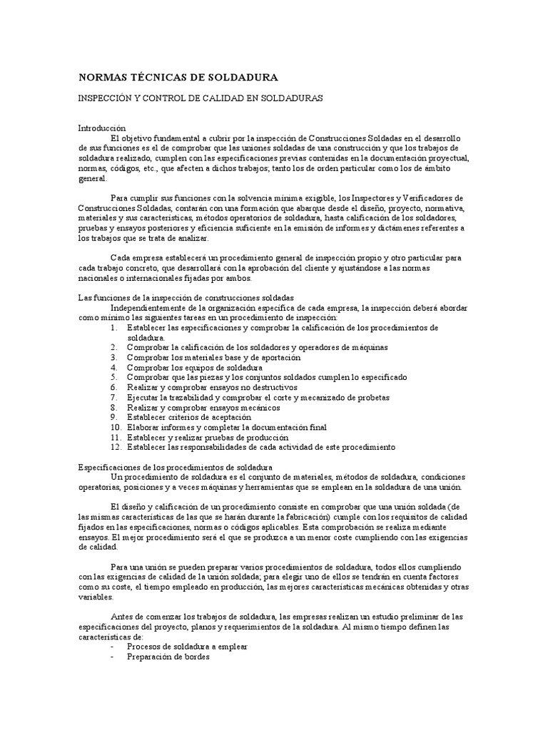 Inspección Y Control De Calidad En Soldaduras Pdf Soldadura