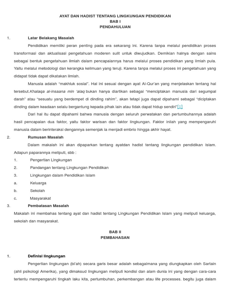 Ayat Dan Hadist Tentang Lingkungan Pendidikan