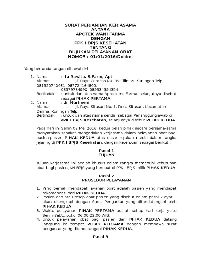 Surat Perjanjian Apotek | PDF