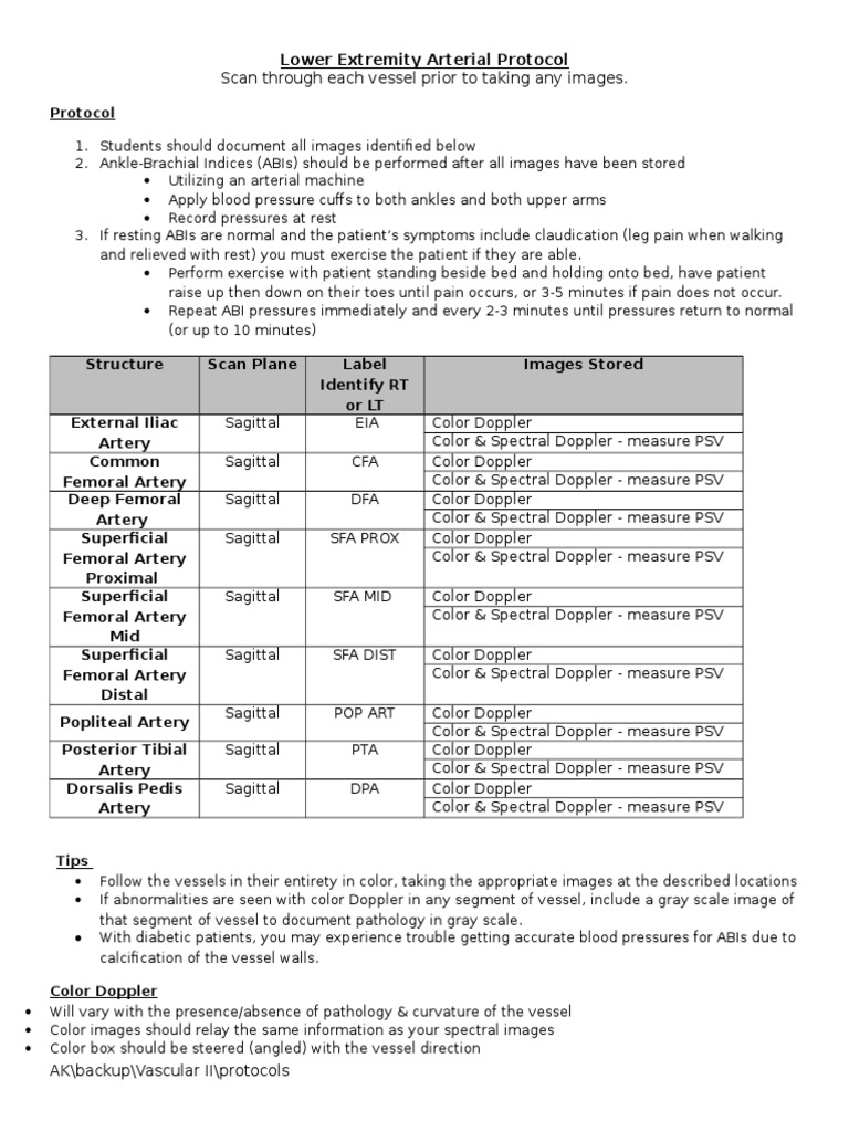 Lower Extremity Arterial Ultrasound Guide | PDF | Medical Ultrasound ...