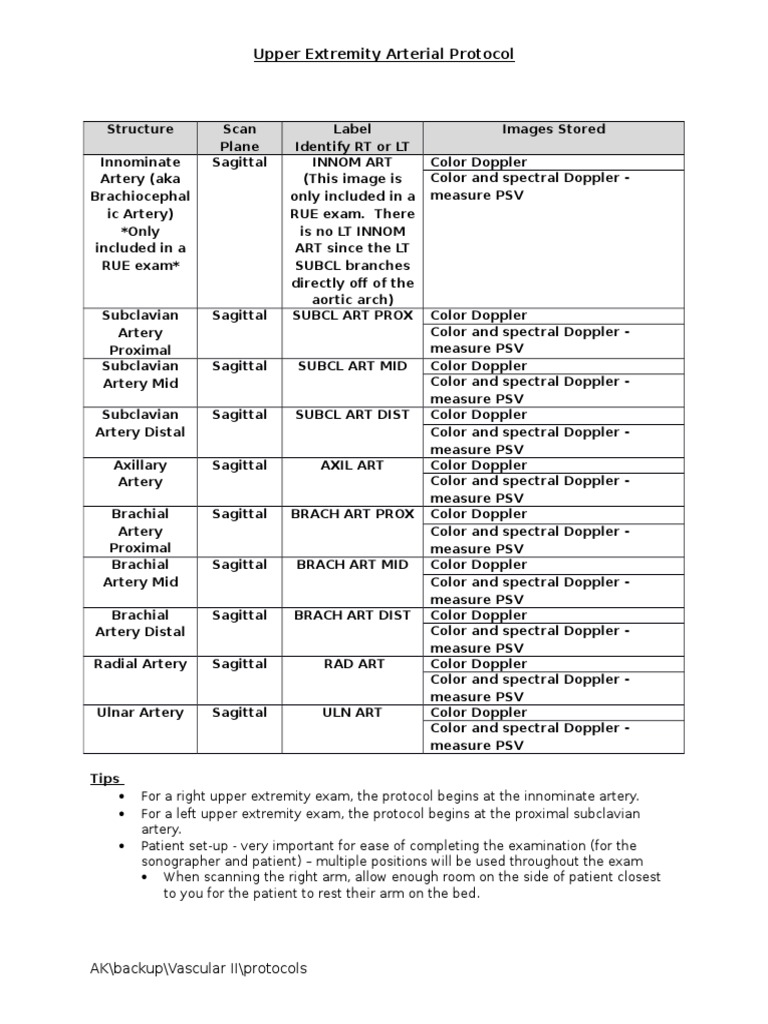 Upper Extremity Arterial Protocol 14 | PDF | Medical Ultrasound | Blood ...