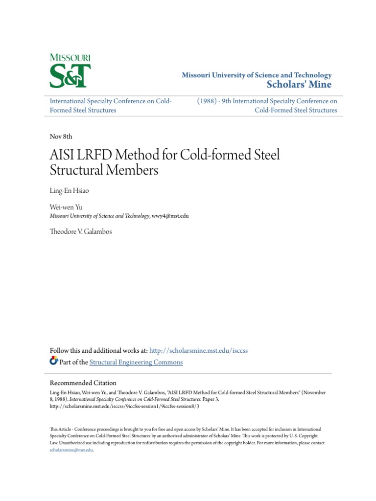 AISI LRFD Method For Cold-Formed Steel Structural Members | PDF ...