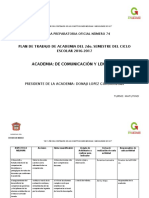 Plan de Trabajo de Academia Del 2do. Semestre Del Ciclo Escolar 2016-2017