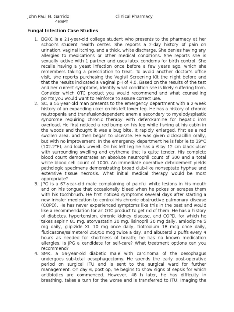 Fungal Infection Case Studies Overview | PDF | Candidiasis | Medical ...