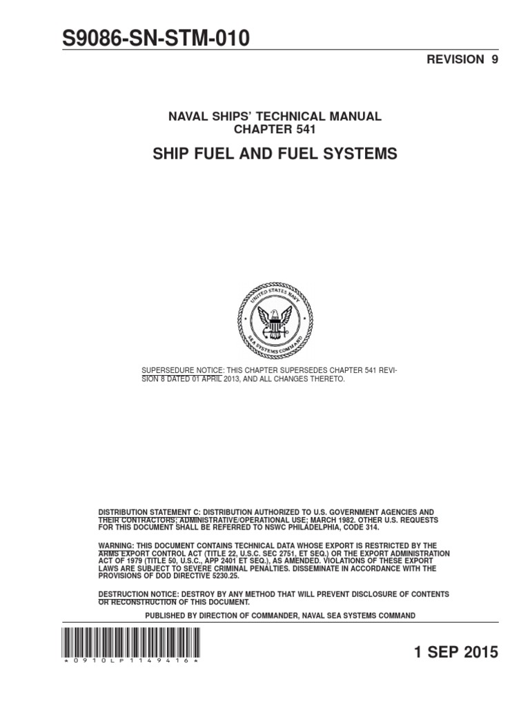 S9086-SN-STM-010 Ch 541 Ship Fuel and Fuel Systems Rev 9 | United States  Code | Steam