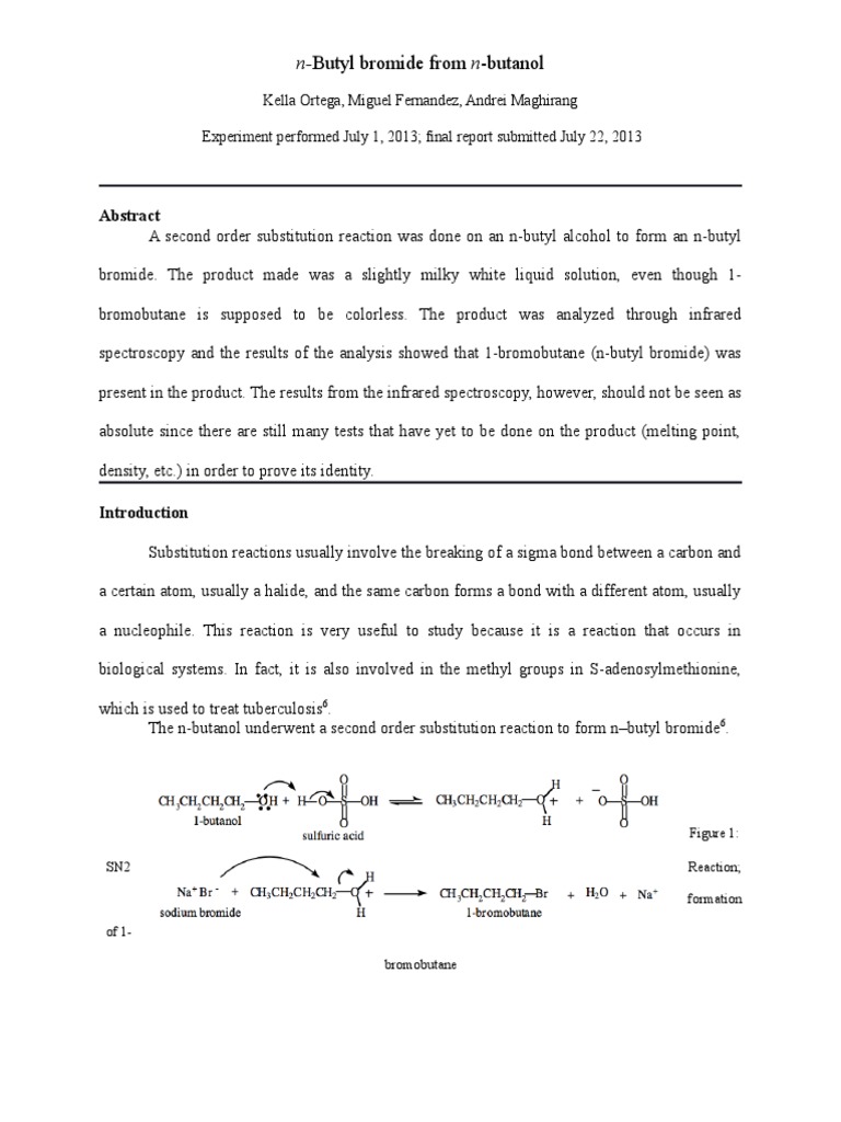Synthesis of n-butyl bromide lab report picture