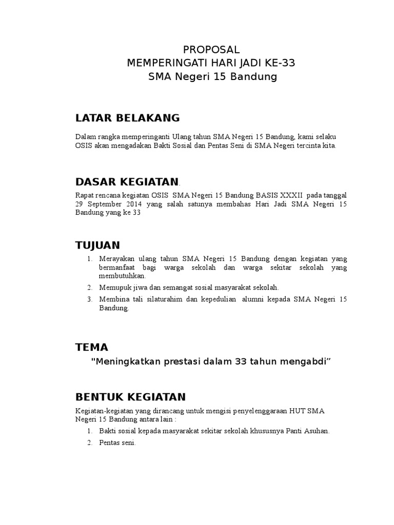 Contoh Proposal Kegiatan Pentas Seni Dan Bazar Di Sekolah Hal