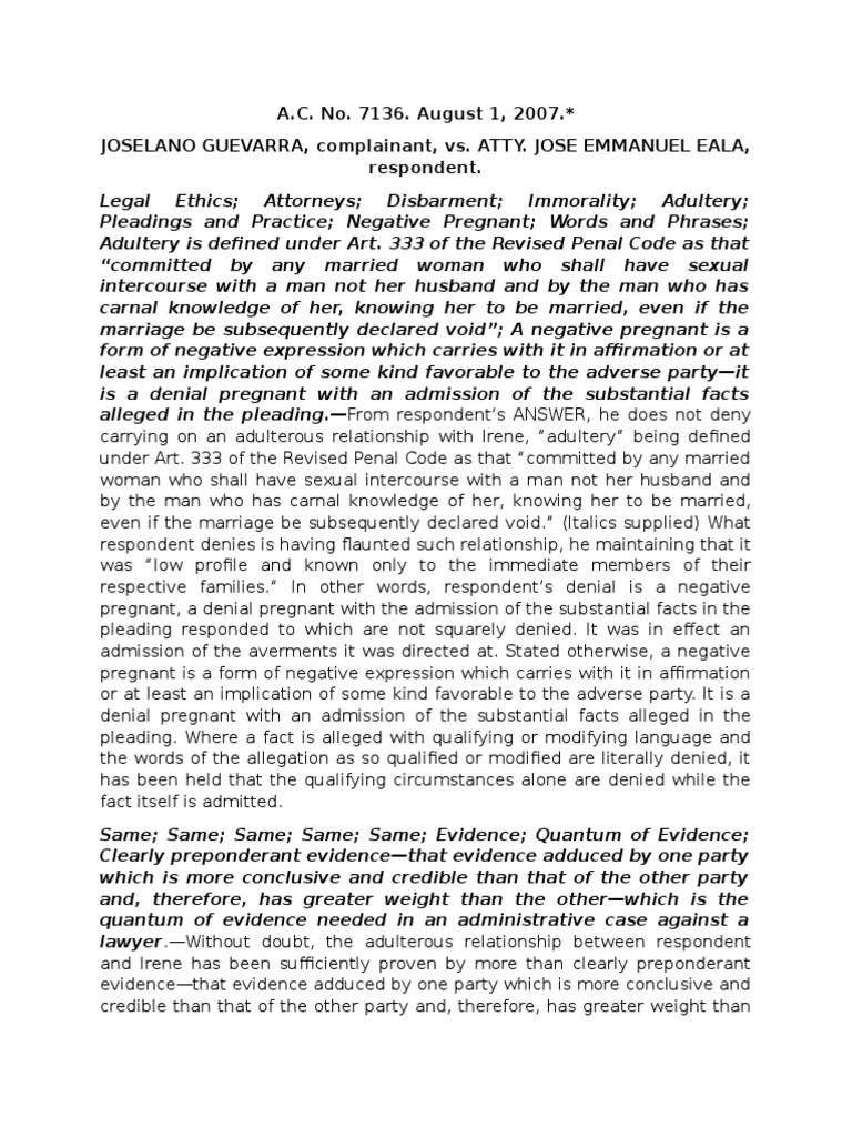 Guevarra Vs Eala PDF Burden Of Proof (Law) Evidence (Law)