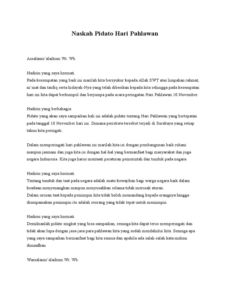 Naskah Pidato Hari Pahlawan