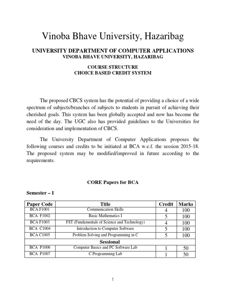 BCA Course Structure at Vinoba Bhave University | PDF | C++ | Computer ...