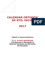 Calendar Ortodox de Stil Vechi - 2017 - Tipărit Cu Binecuvântarea Î.P.S. Vlasie Mogârzan Arhiepiscop și Mitropolit Al Bisericii Ortodoxe de Stil Vechi Din România
