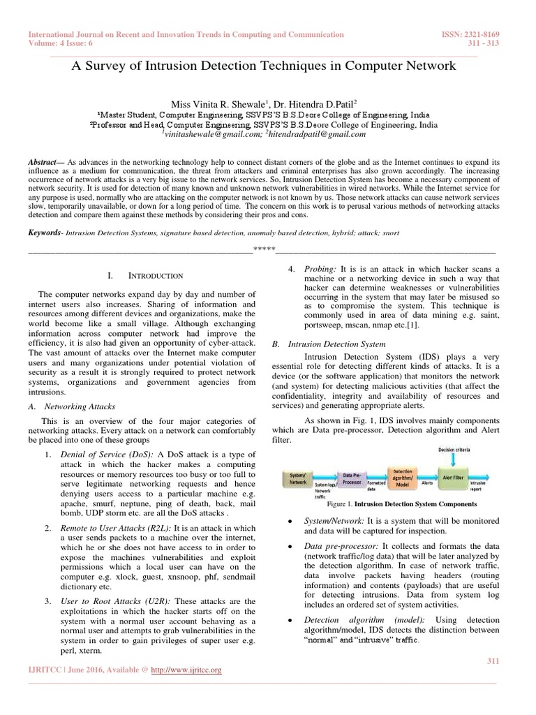 A Survey of Intrusion Detection Techniques in Computer Network | PDF ...