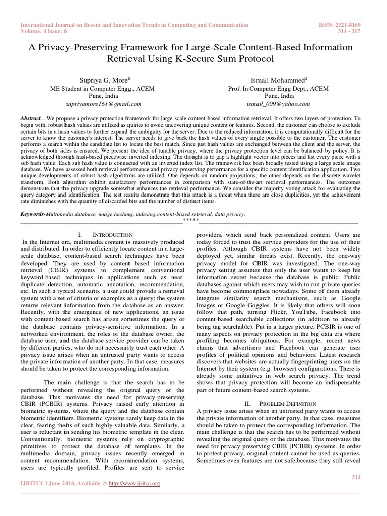 Privacy-Preserving Framework for CBIR | PDF