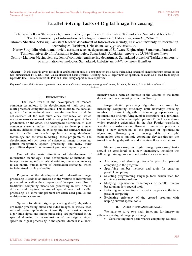 Parallel Algorithms for Image Processing | PDF | Computers
