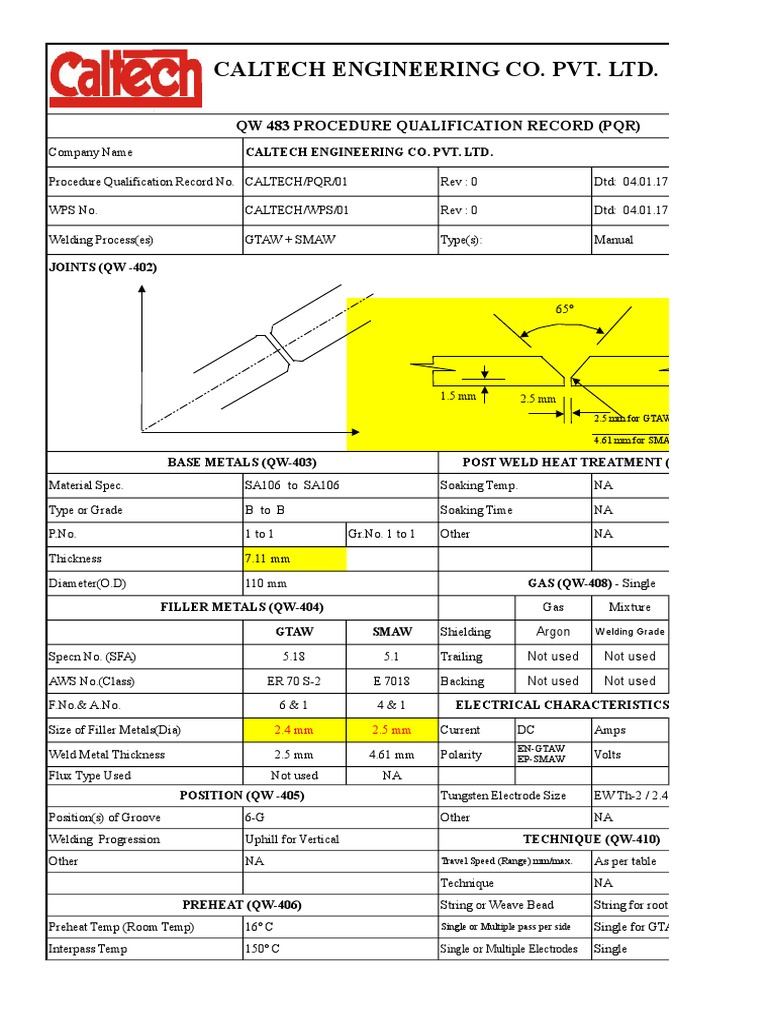 Qw 483 Pqr Gtaw Smaw 04 01 17 Welding Construction
