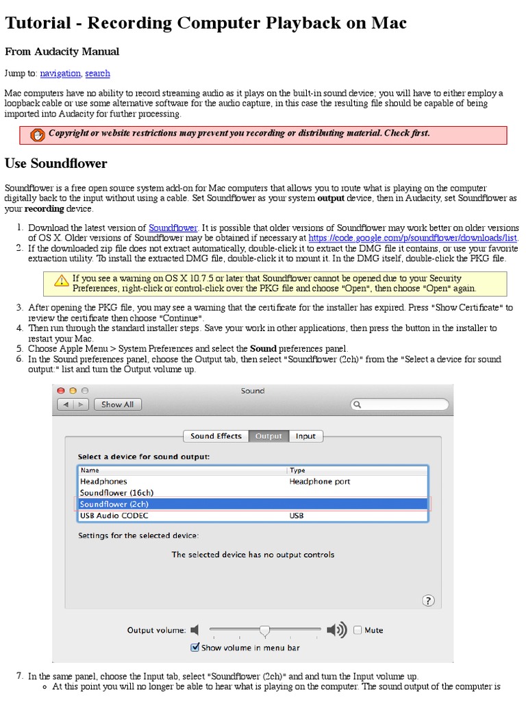 Tutorial Recording Computer Playback On Mac Audacity Manual Pdf Macintosh Installation Computer Programs