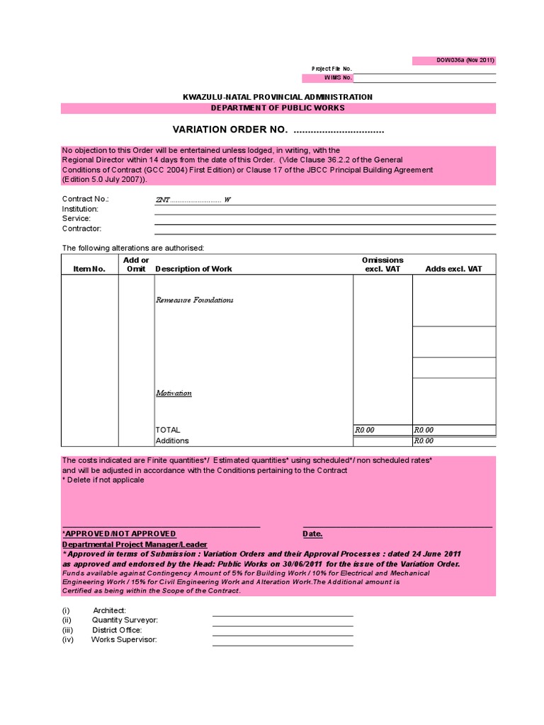 Variation Order Process and Format Guide | PDF | Value Added Tax ...