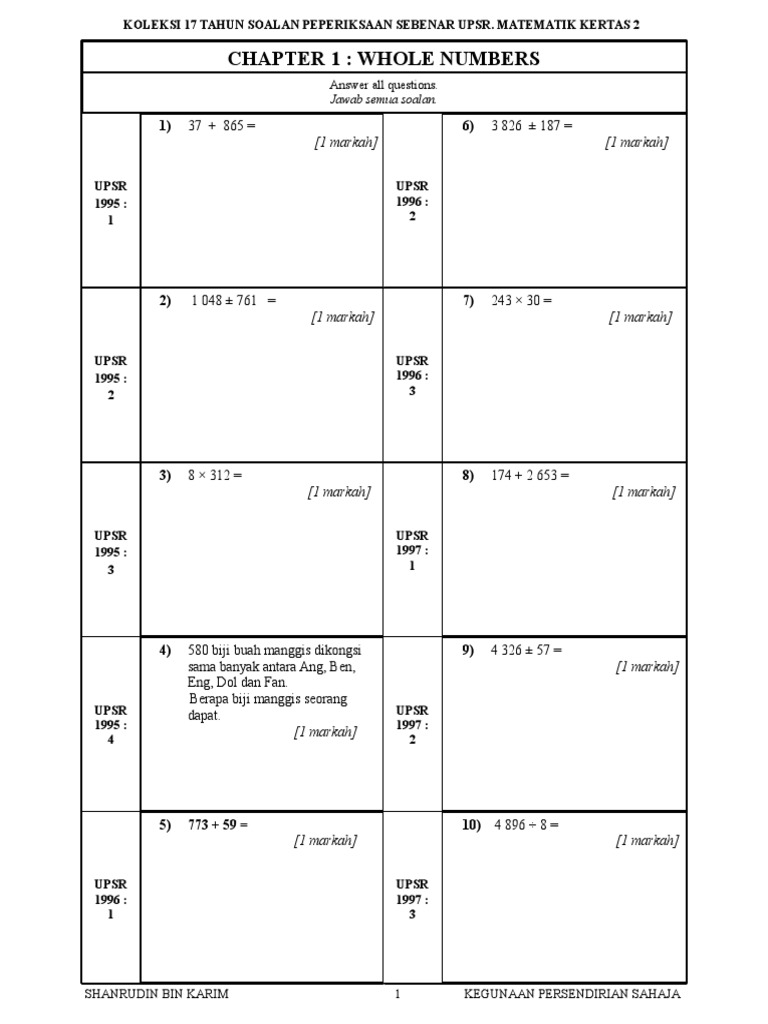 Chapter 1: Whole Numbers: Answer All Questions | PDF