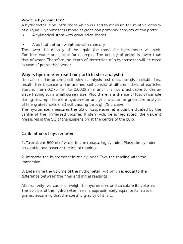 3.9 Hydrometer Method PDF Mass Nature