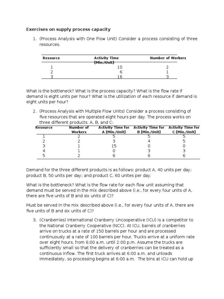 Process Capacity and Flow Analysis Exercises | PDF | Milk | Business